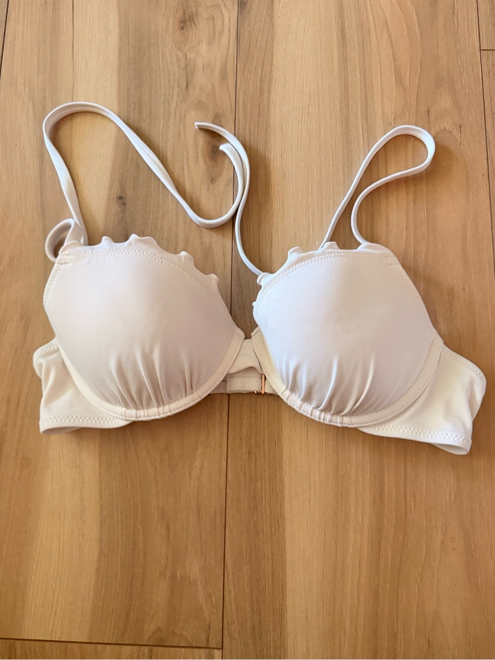 Lightly Padded White Push-Up Swim Top with Scallop Trim
